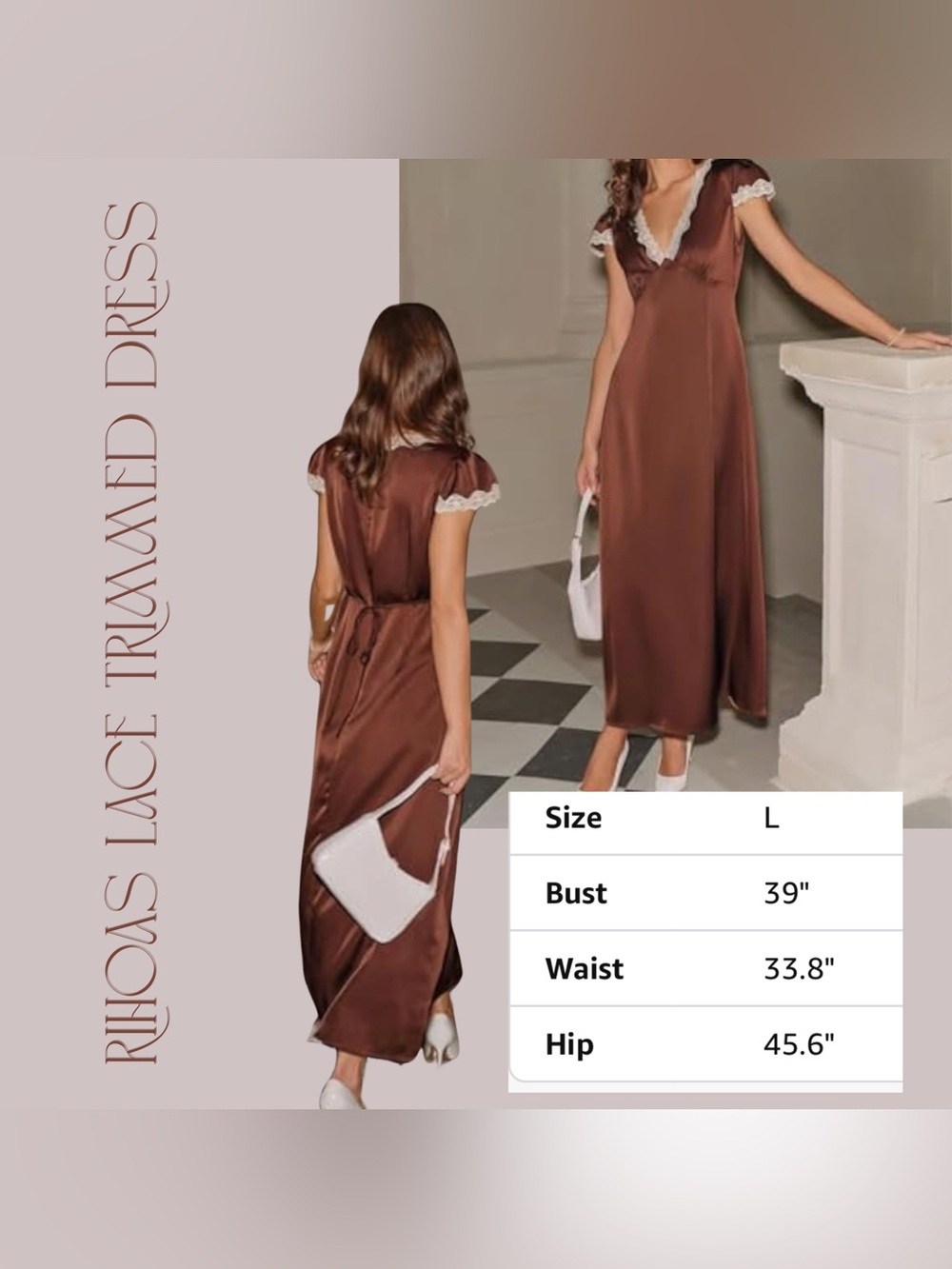 RIHOAS NWT Brown Satin Lace-Trim Maxi Dress